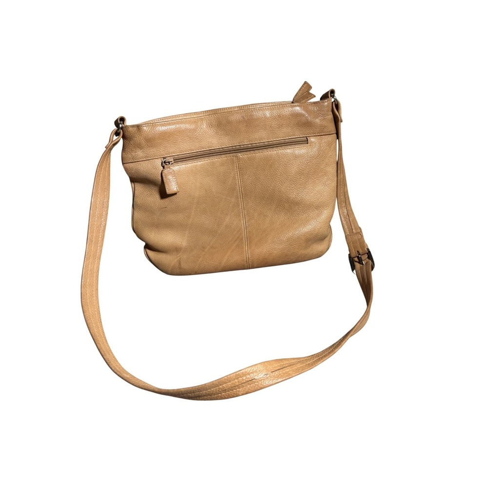 Tignanello Tan Pebbled Leather Crossbody Bag Adjustable Strap Small Messenger